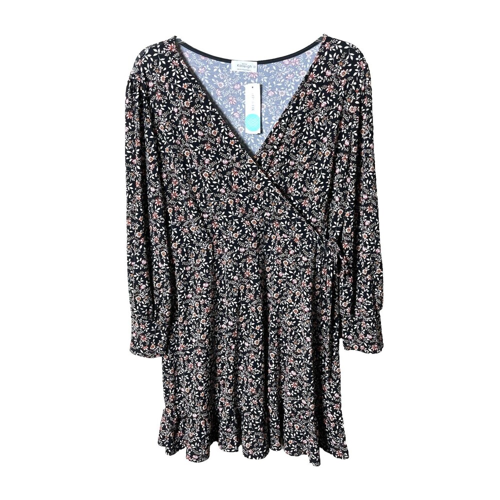 KaiLeigh Women's Long Sleeve Floral V-Neck Knee Length Fit & Flare Dress Size 2X